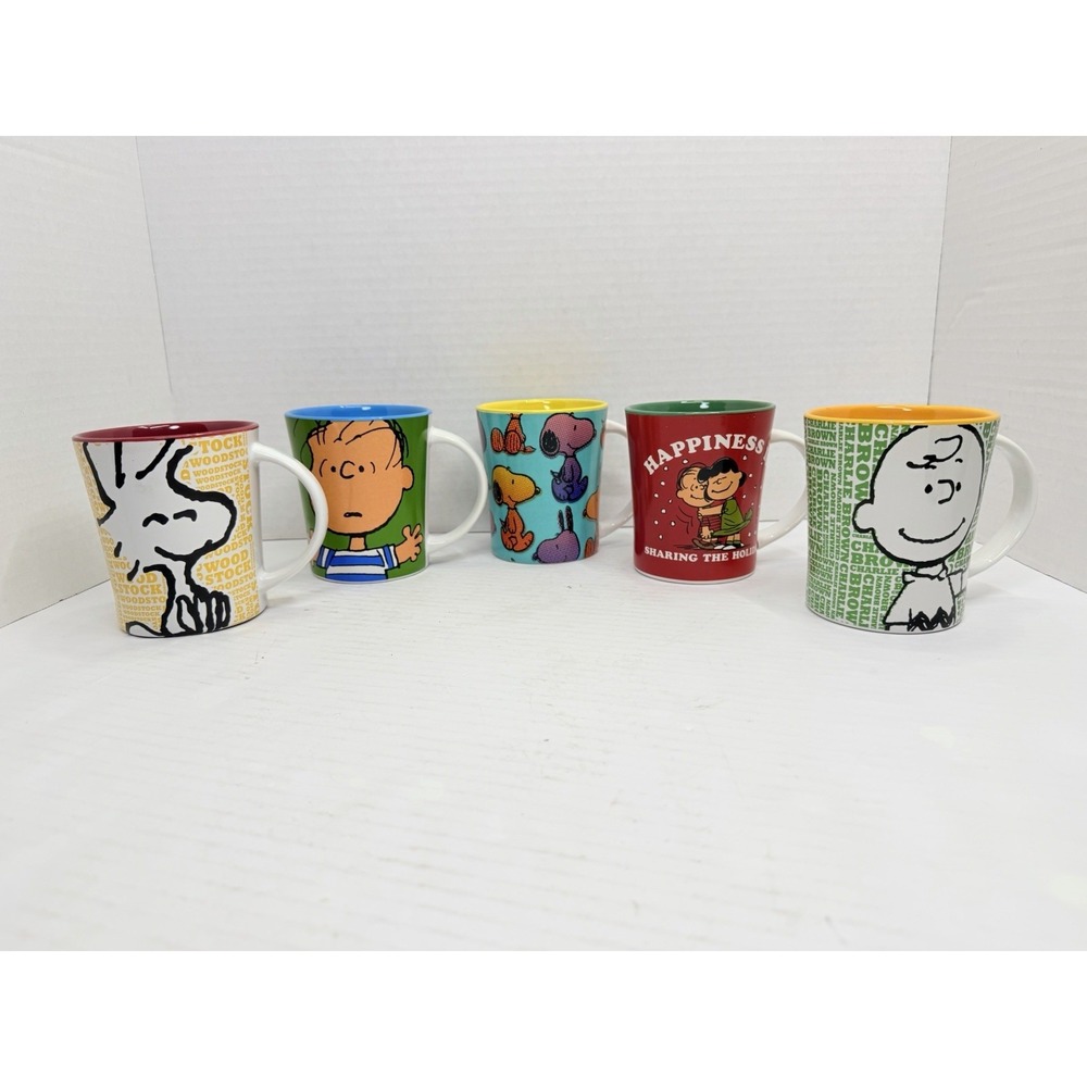 Lot of 5 Peanuts Snoopy Charlie Brown Ceramic Coffee Mugs Gibson Surtex